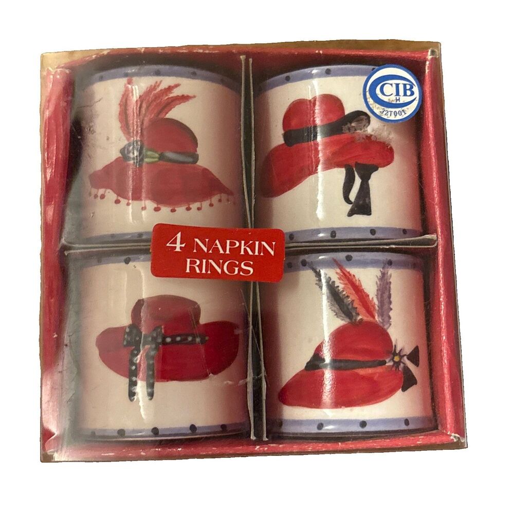 Set of 4 Porcelain Red Hats Napkin Rings Canterbury Potteries